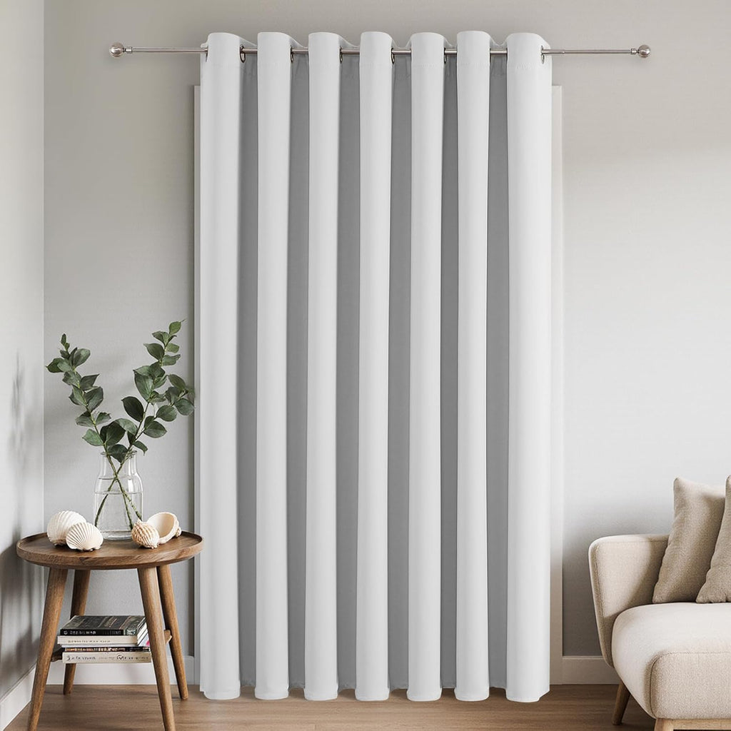 Joydeco Blackout Patio Sliding Door Curtains 90 Inches Long, Grommet Privacy Room Divider Curtains, Extra Wide Thermal Blackout Drapes for Bedroom Living Room (Greyish White 100Wx90L, 1 Panel)