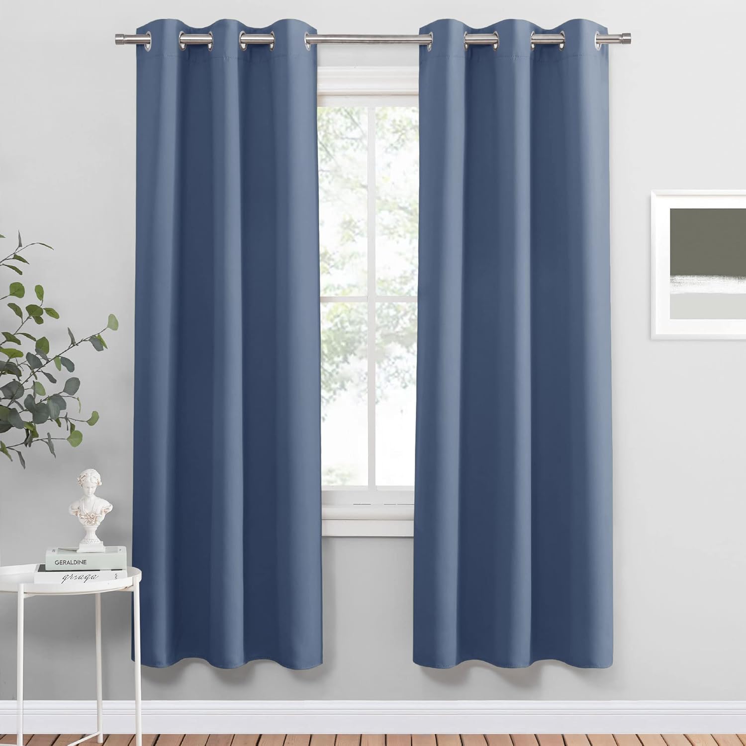 PONY DANCE Blackout Curtains for Bedroom 72 Inch Length 2 Panels Set, Privacy Thermal Insulated Room Darkening Grommet Drapes for Living Room Window, W34 x L72 Inch, Stone Blue
