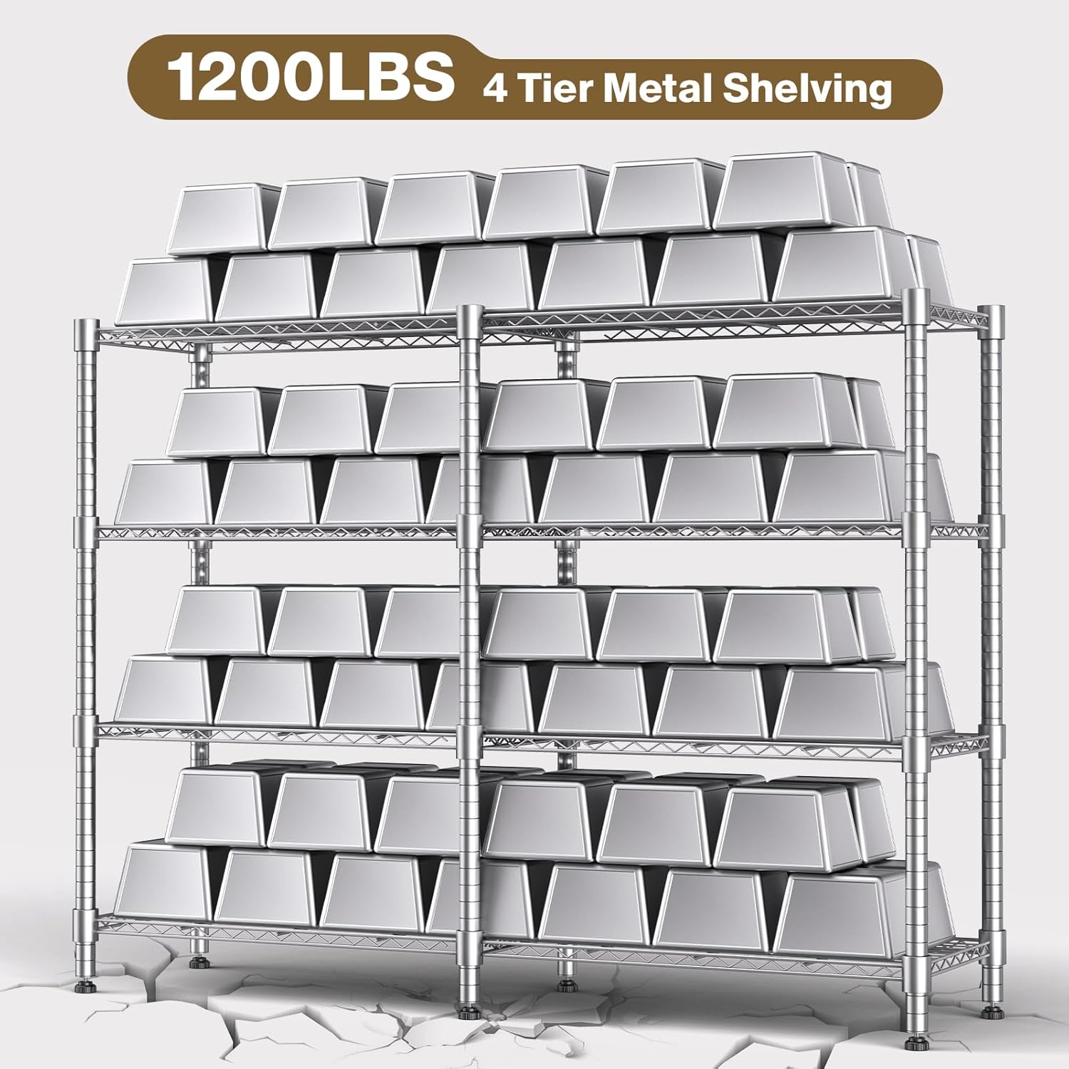 Himimi 4-Tier Heavy Duty Metal Storage Rack, 1200LBS Adjustable Wire Shelving for Storage, Standing Storage Shelf Units for Kitchen Garage Pantry Laundry, 60" W x 14" D x 60" H, Silver