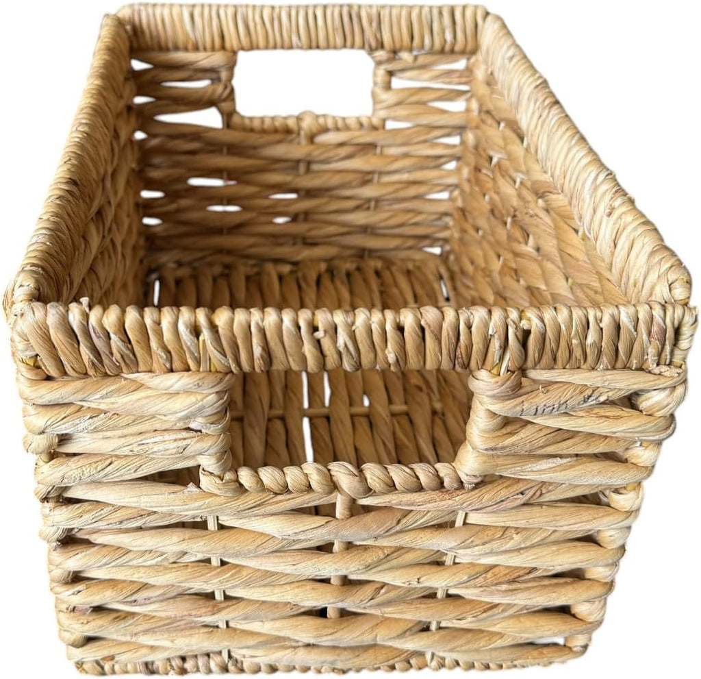 Wicker Basket For Shelves, Baskets for Organizing, Woven Storage Basket with Built-in Handles (Medium 2-Pack, Natural Water Hyacinth)