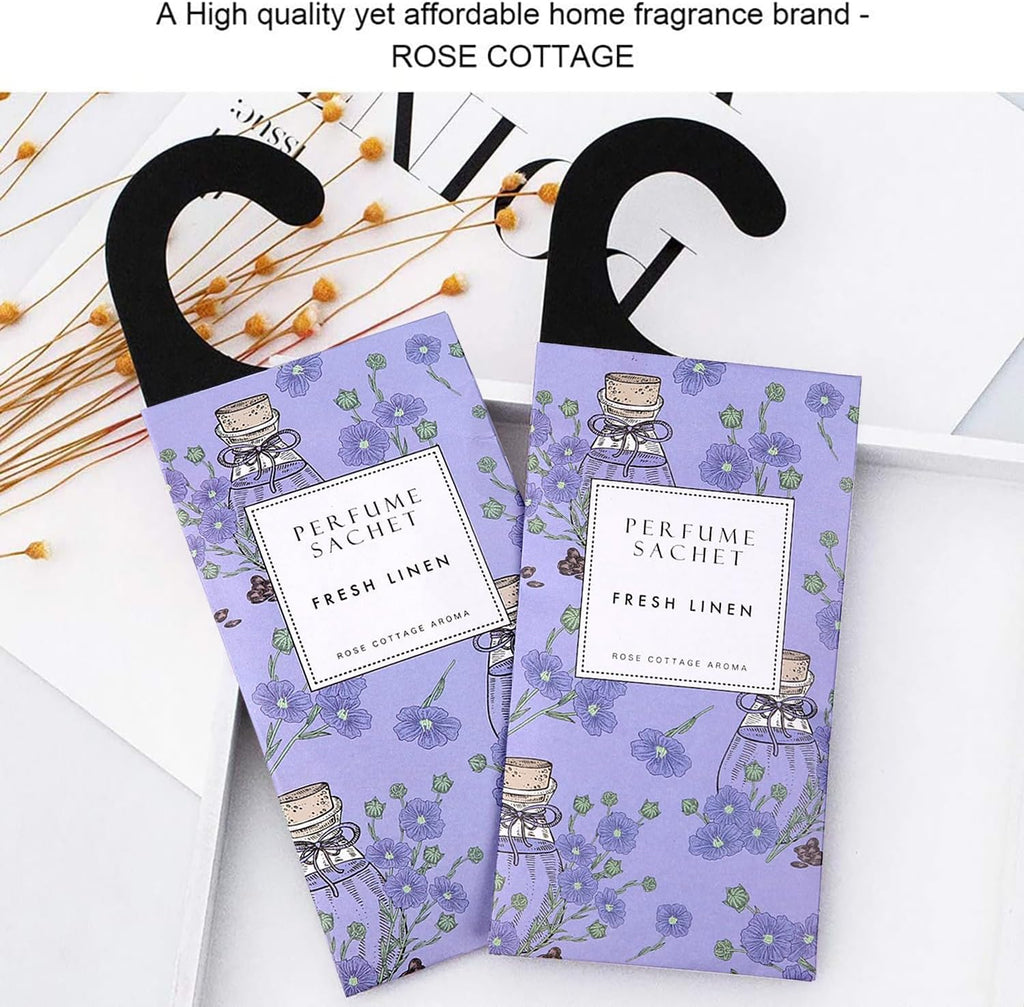 ROSE COTTAGE Large 12 Packs Fresh Linen Hanging Closet Deodorizer Air Freshener Long Lasting Scented Sachets Smell Goods for House