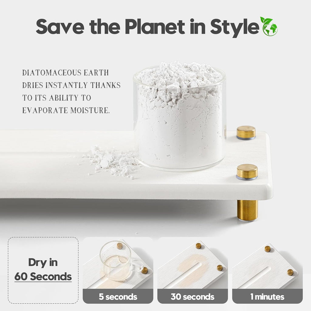 Water Absorbing Stone Sink Caddy Kitchen Sink Organizer Tray, Diatomite Bathroom Counter Tray, Gold Faucet Drying Mat Coaster Soap Dish Rack Riser Dispenser Sponge Holder, White 10" x 4"