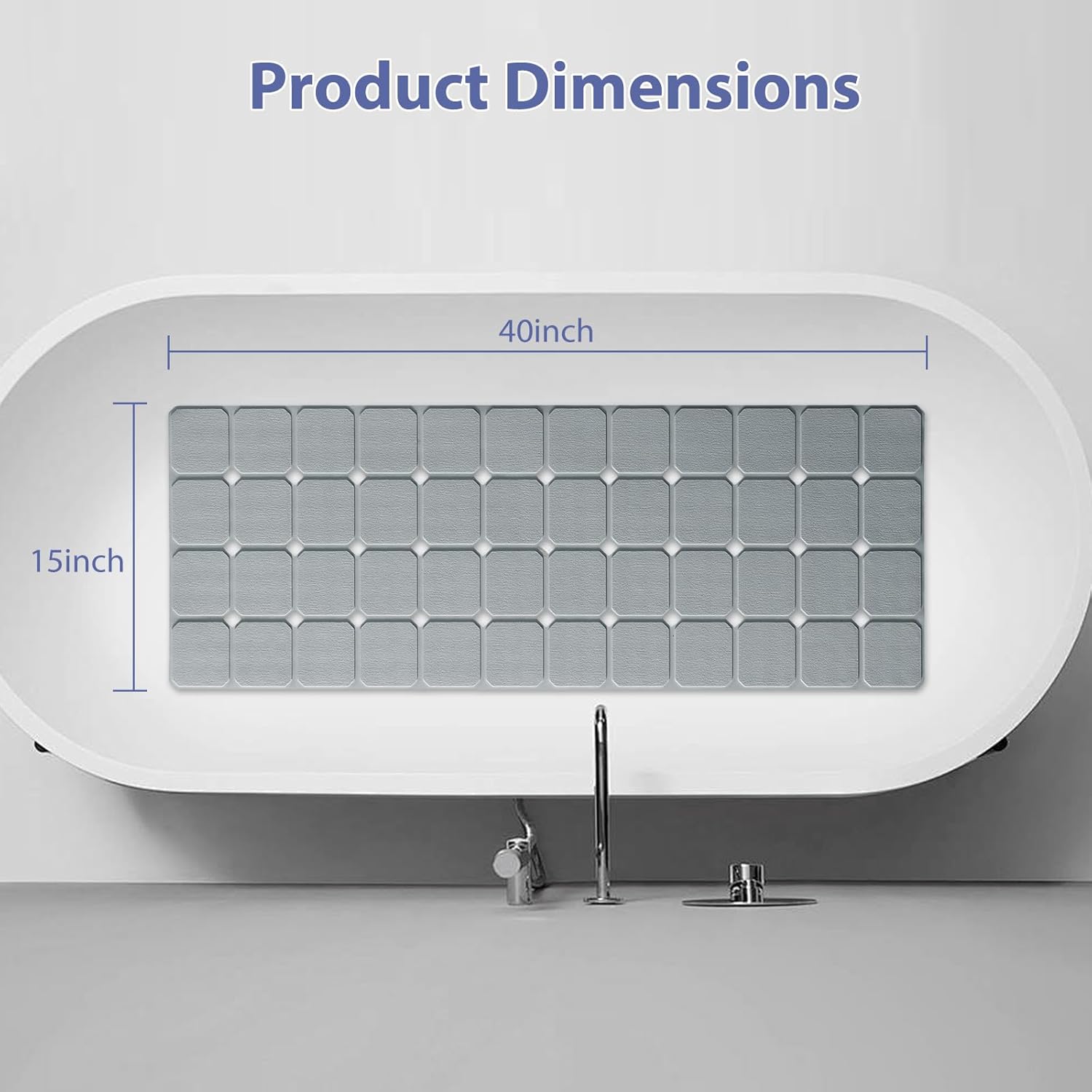Bathtub Mat Non Slip Silicone Foldable Extra Long Tub Mat Strong Suction Cups & Large Drain Holes, Durable,Machine Washable for Smooth Surfaces Shower Mat, Ideal for Families Beige,15"x40" Grey
