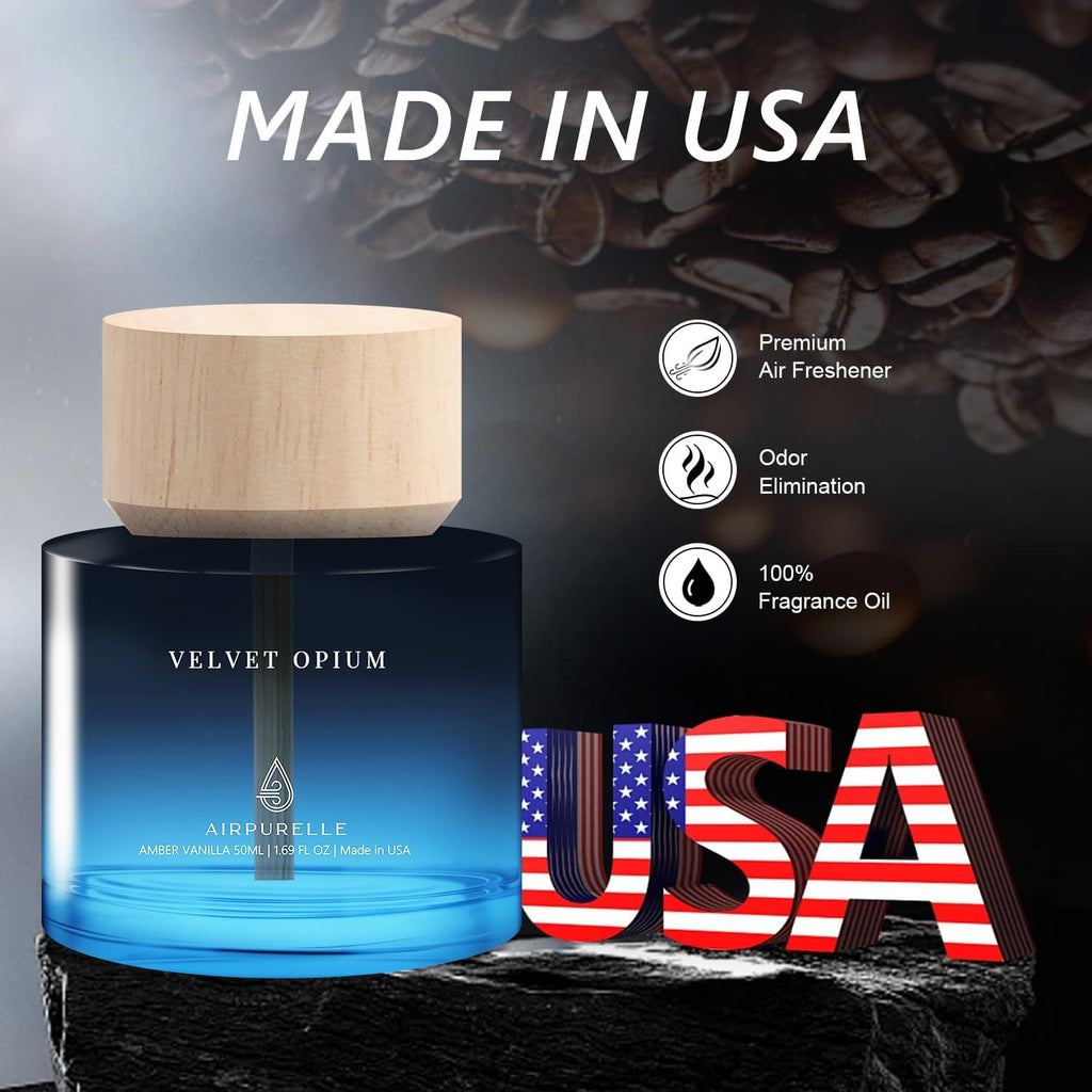 Car Air Freshener for Men & Women – Long-Lasting Amber Vanilla Essential Oil Diffuser for Car Cup Holder – 50ML (1.7 FL OZ) Car Scent Diffuser, Inspired by Perfume – Made in USA