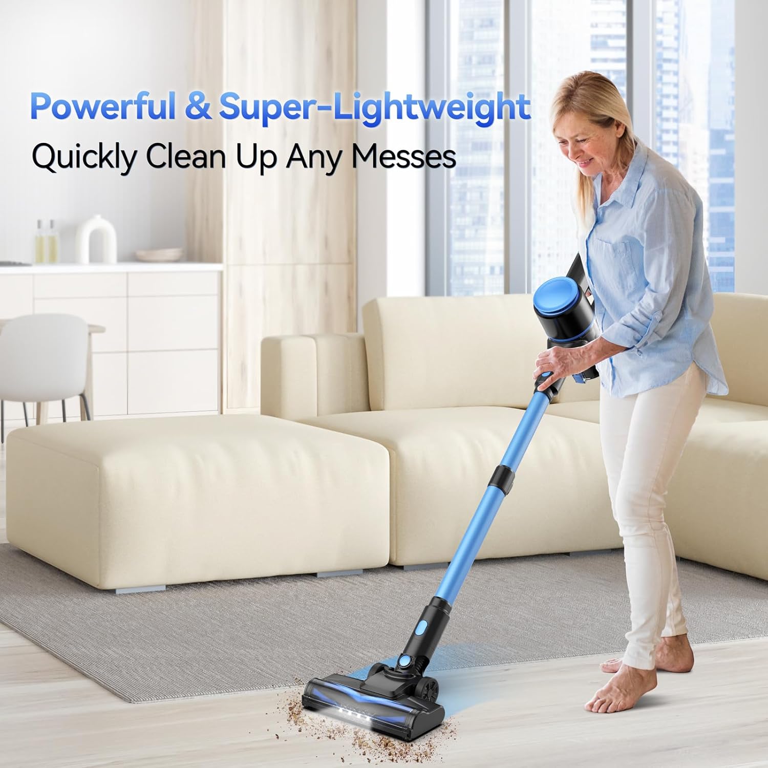N8 Cordless Vacuum Cleaner, Lightweight Stick Vacuum with Powerful Suction, 2200mAh Battery, 40 Mins Runtime, Self-Standing, Rechargeable Vacuum Cleaners for Home Hardwood Floor Carpet Pet Hair