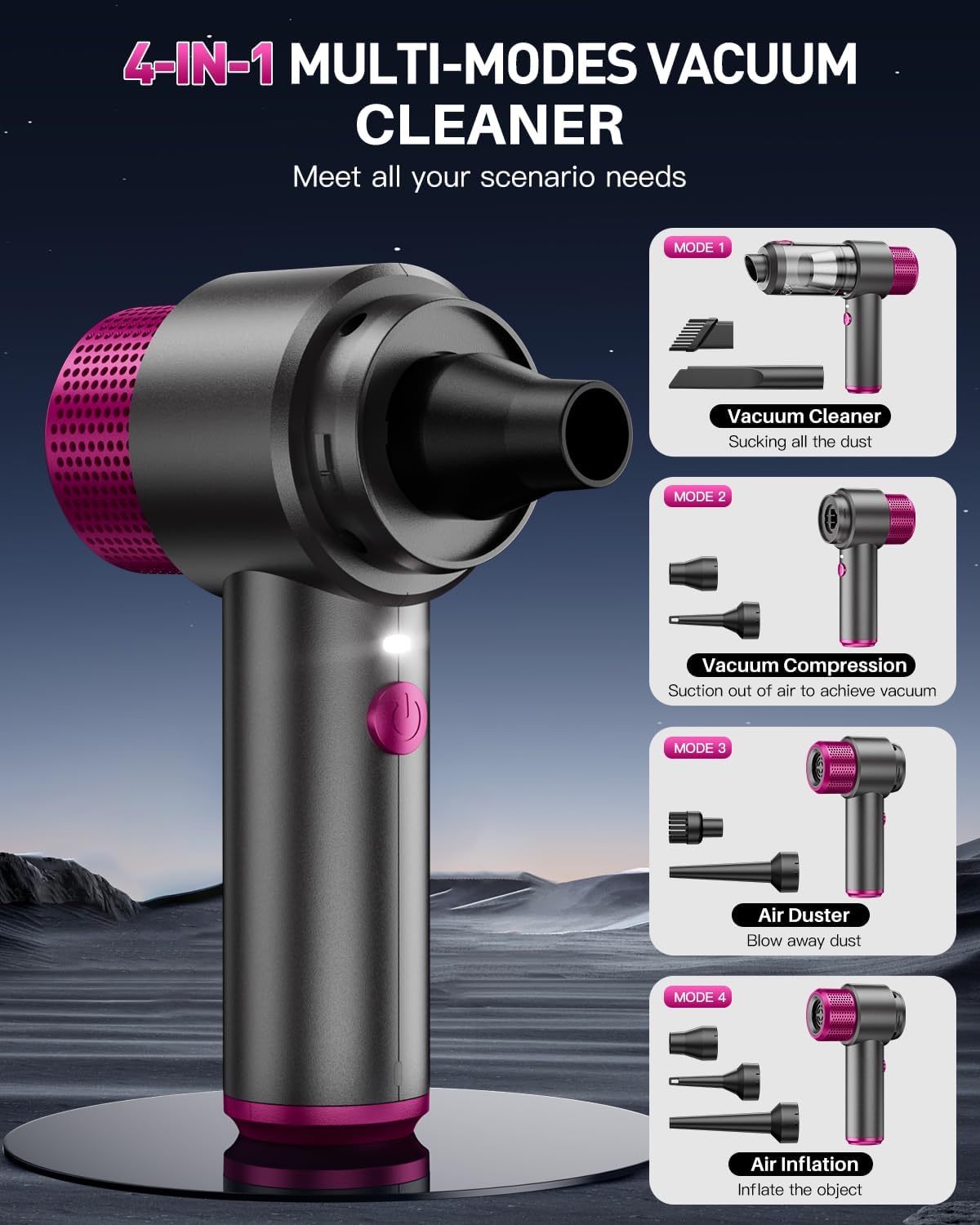 EYYA Handheld Cordless Car Vacuum Cleaner, 4-in-1 Portable Mini Car Vacuum Cleaner, 15000PA High Power & Air Duster with LED Light for Home Office