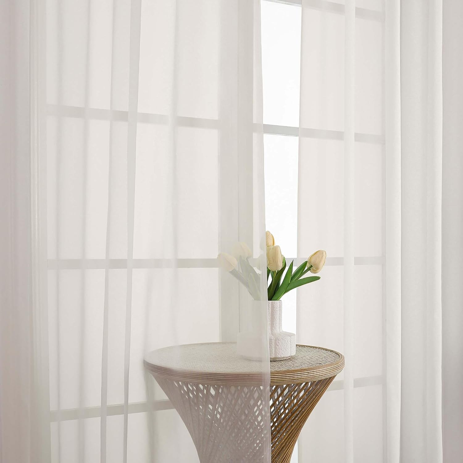 Chyhomenyc Extra Long Ivory Sheer Curtains 144 inch 2 Panels, Translucent Backdrop Window Scarf Drapes for Canopy Bed/Wedding/Living Room/Anniversary, 12FT Length, Each 59Wx144L in, 2PCS