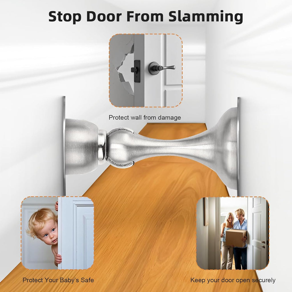 Probrico Brushed Nickel Magnetic Door Stoppers for Bottom of Door, Stainless Steel Magnet Door Catch Door Stops to Keep Door Open, Heavy Duty Door Holder, Wall and Floor Mounting, 1 Pack