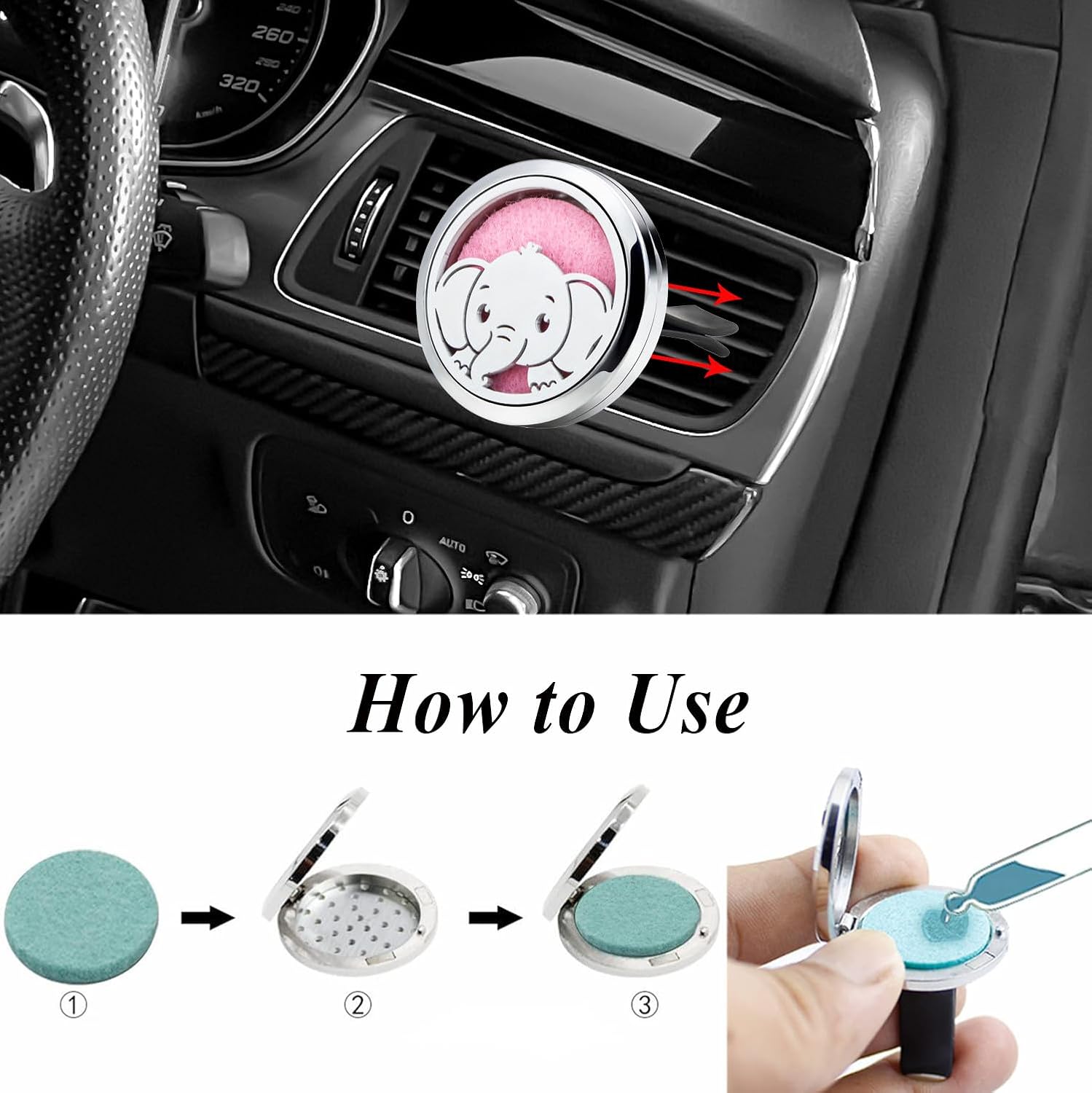 Car Diffuser Vent Clip 30mm Car Essential Oil Diffuser Vent Clips Aromatherapy Air Freshener with 10 Felt Pads Car Accessories Mother's Day for Women (Elephant Boy)