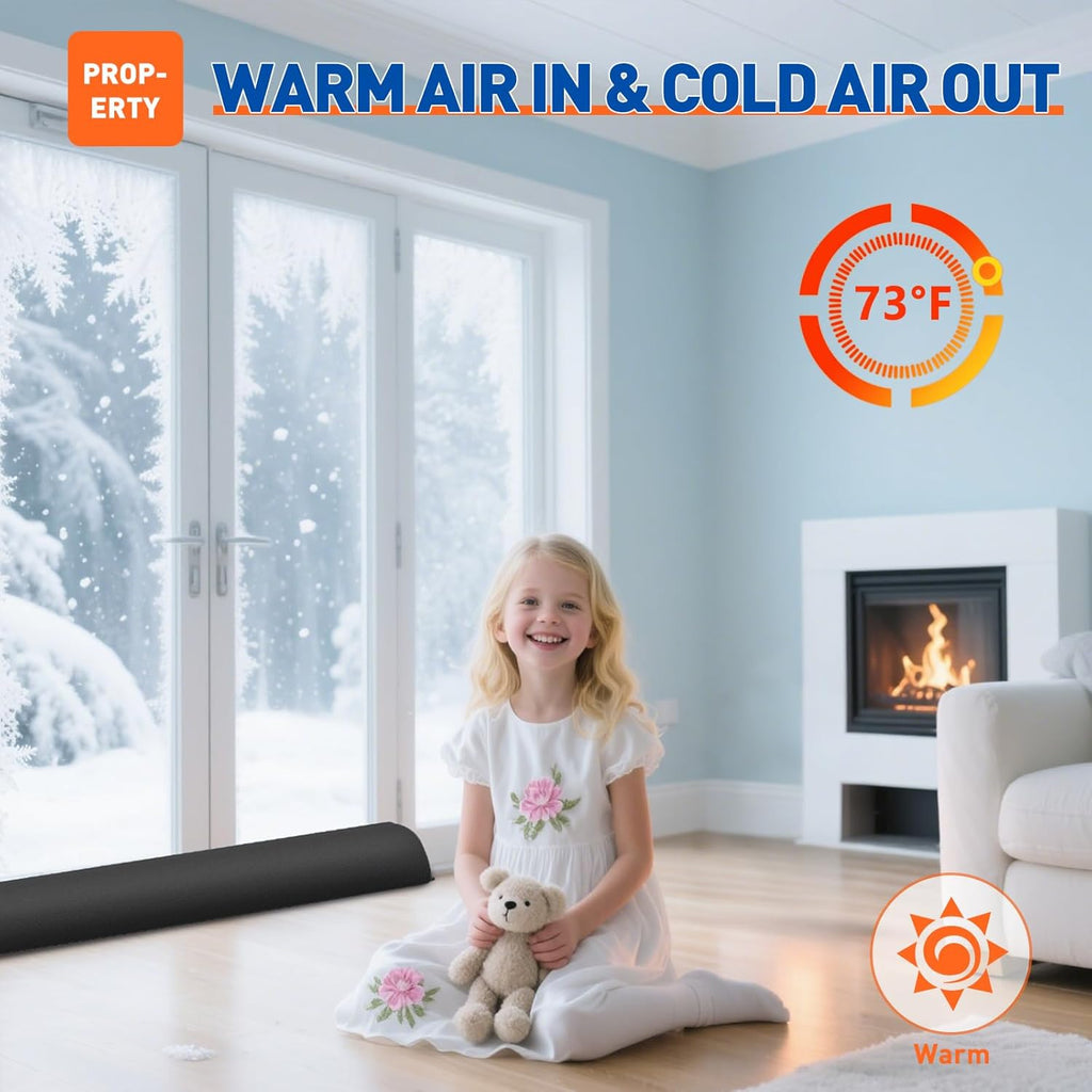 MAGZO Door Draft Stopper 30 Inches, Weighted Triangular Door Snake for Winter Noise Blocker with Hook Loops,Black