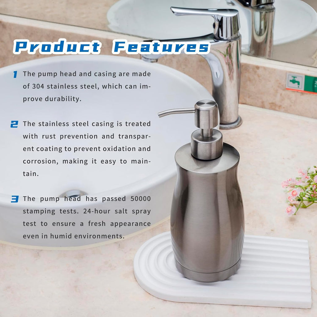 Brushed Stainless Steel Countertop Soap Dispenser Rust and Leak Resistant Hand Soap Pump with Funnel for Kitchen Countertops and Bathroom Dispensers (13.5 oz/400 ml)