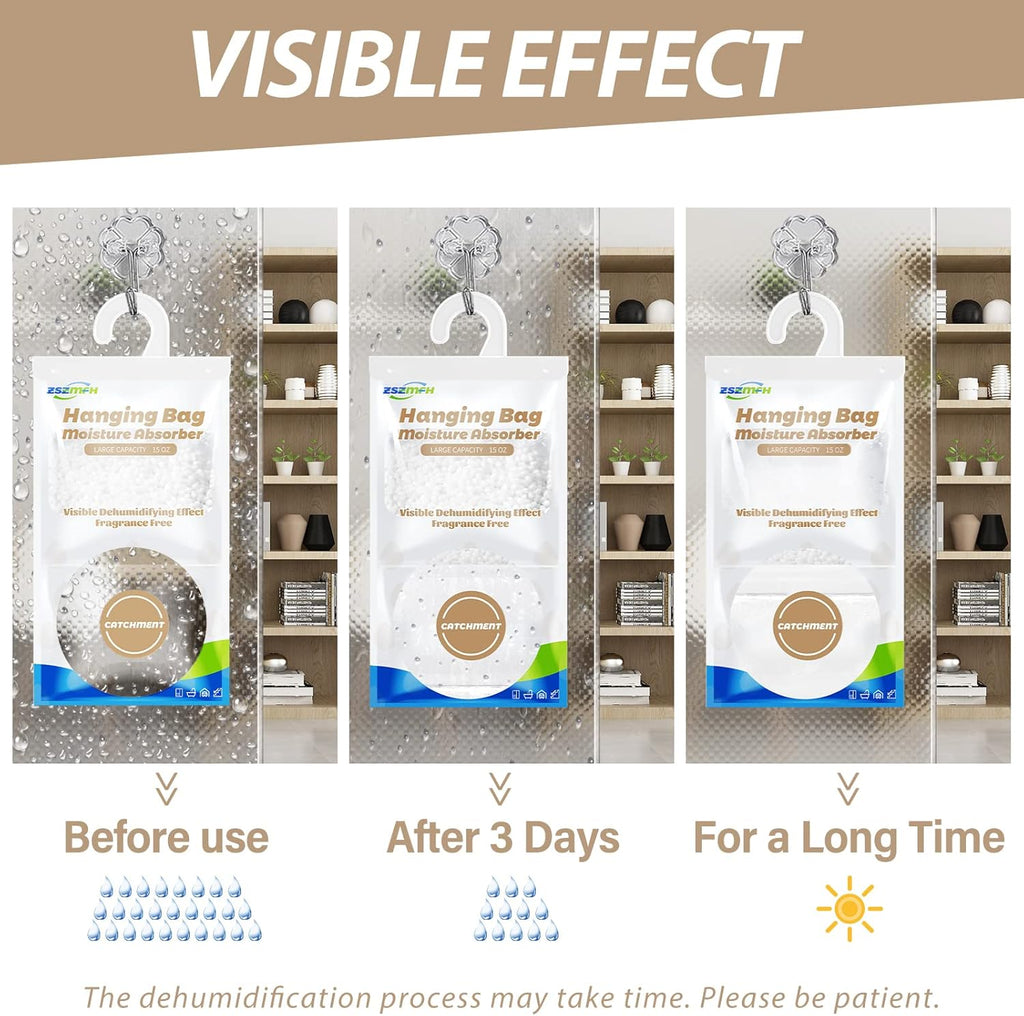 ZSZMFH 8 Pack Moisture Absorber Hanging Bags, Fragrance Free Humidity Packs, 15 OZ Dehumidifier Bags Effectively Trap Extra Moisture,Hanging Closet Dehumidifier Bags-425g/pack
