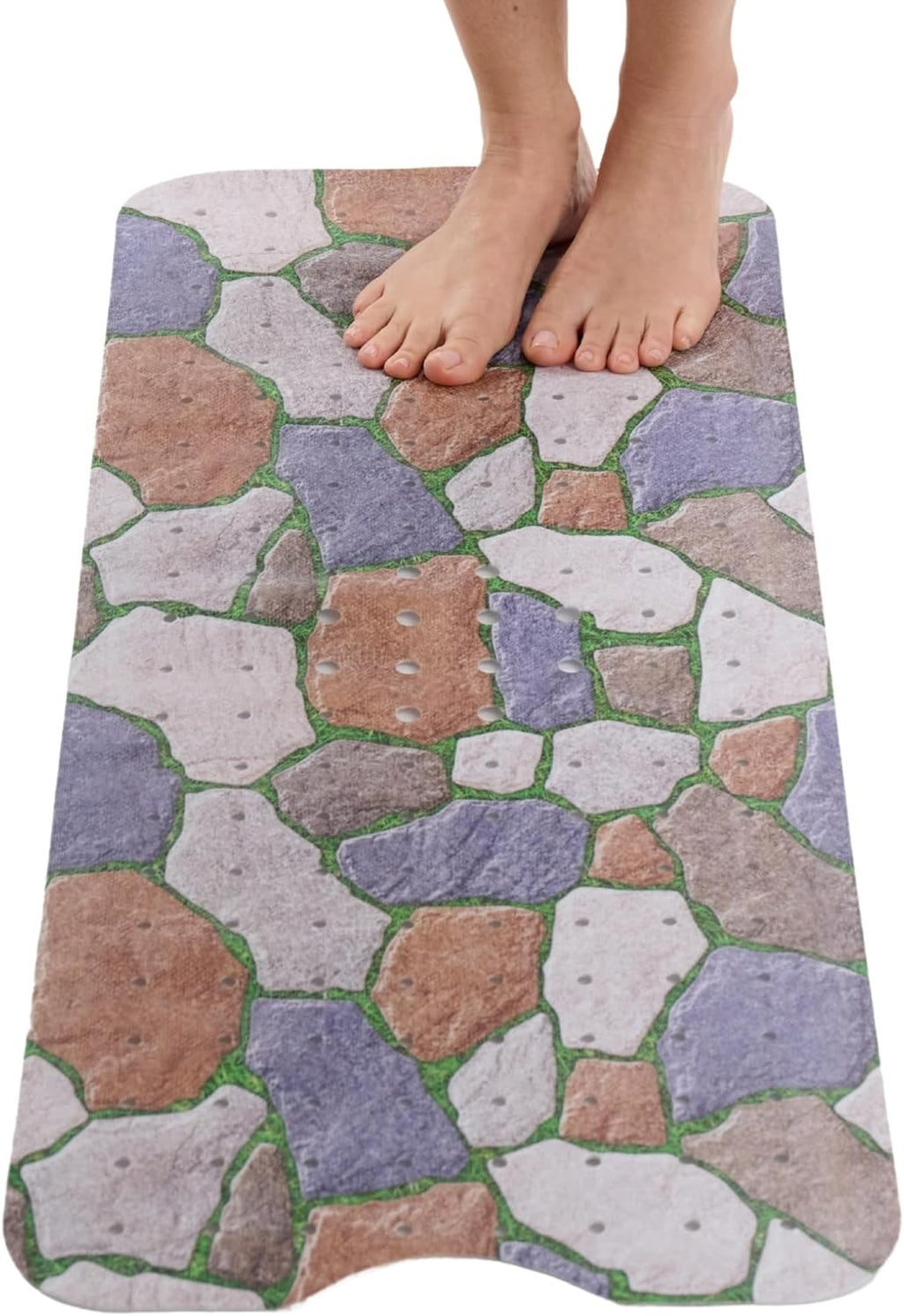 ENKOSI Bath Mat – Large 40 x 16 Inch Non-Slip Bathtub Mat with Secure Suction Cups & Drain Holes – Extra Long Bathroom Shower Mat for Tub with Stone Path Design (40x16 Stone Path)