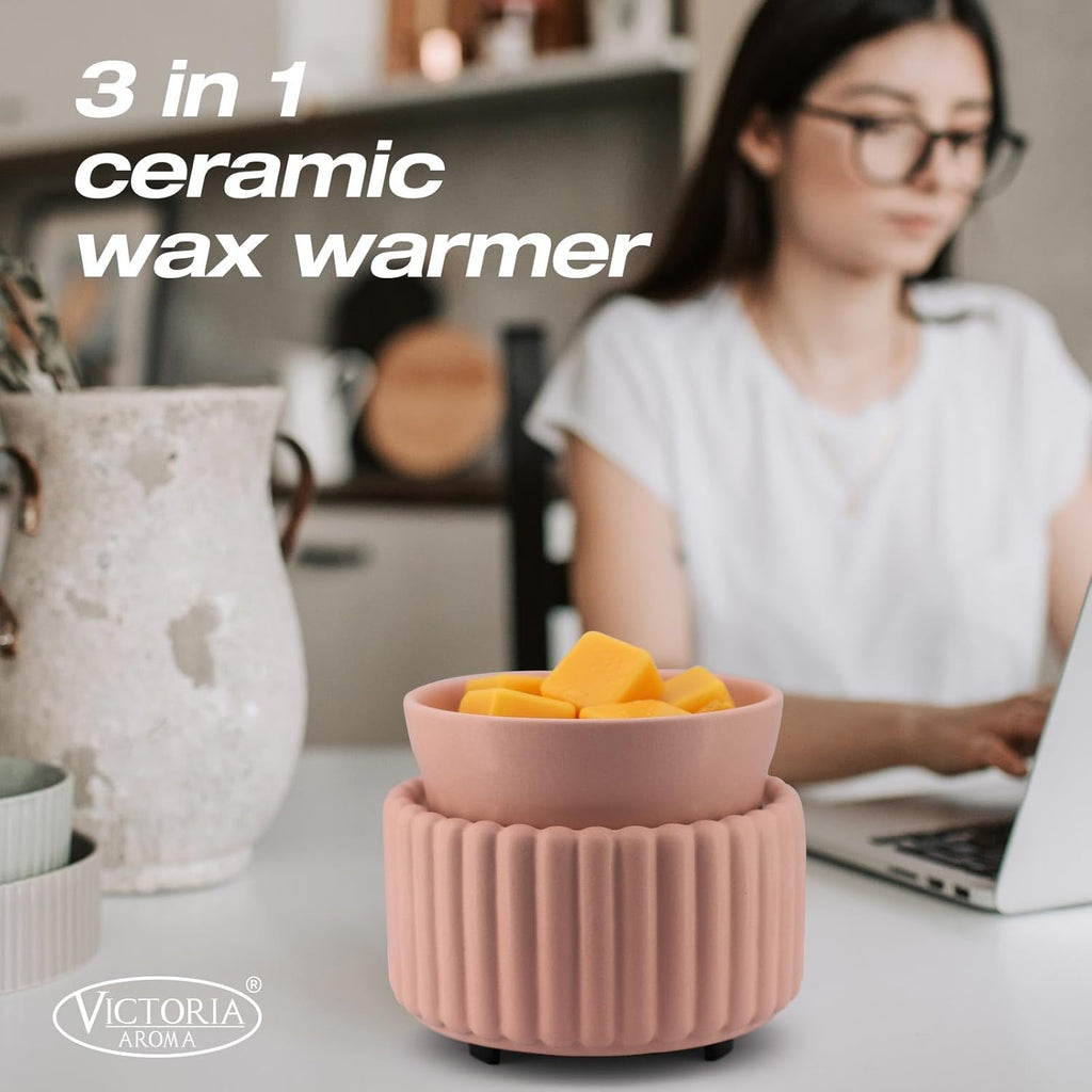 Ceramic Wax Melter 3-in-1 Candle Warmer for Scented Wax - Electric Fragrance Burner for Home, Office, Bedroom - Gift & Décor（Pink）