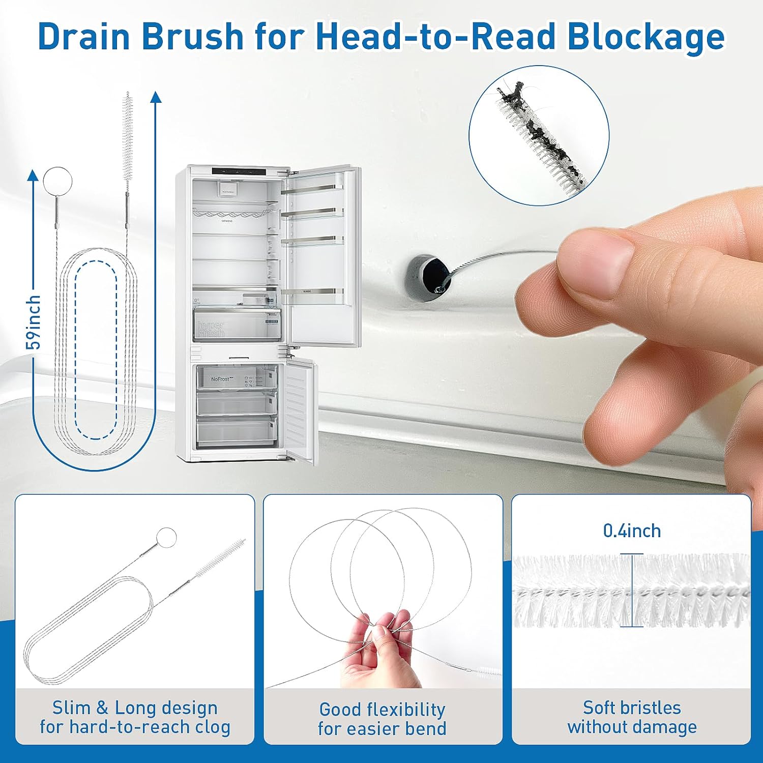 12 Pack Drain Clog Remover Kit, 59" Drain Snake(3pcs), 37" Steel Sink Snake(2pcs), 25" Snake Drain Hair Removal Tool(4pcs), 24" Drain Cleaner Tool(1pc), 18" Drain Brush(2pcs) for Sink, Toilet, Shower