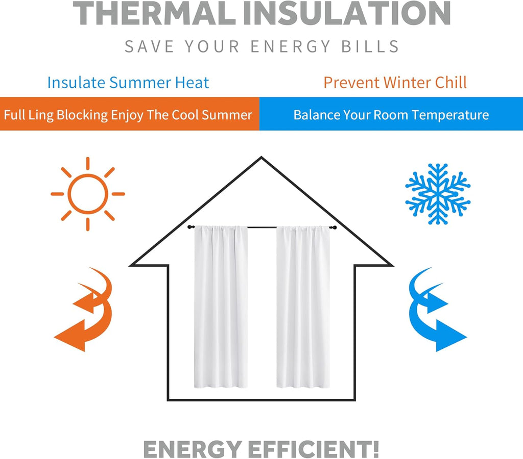 RYB HOME Room Darkening Curtains Window Shades, Privacy Bedroom Curtains Sunlight Block Drapes for Living Room/Studio Backdrop, W 42 x L 72 inch, Pure White, 1 Pair