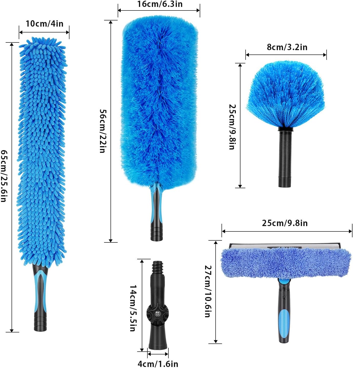 18 Foot High Ceiling Duster Kits with 3.5-12 FT Carbon Fiber Extension Pole, Feather Duster, Cobweb Duster, Ceiling Fan Duster, Window Squeegee & Cleaner with Pole 12 Ft