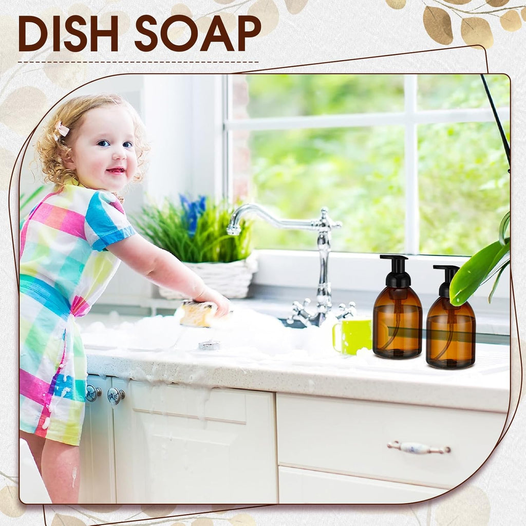 Uiifan 16 Pcs 17 oz Amber Foaming Soap Dispenser Refillable Foam Pump Bottle Liquid Plastic Container for Kitchen Bathroom Commercial Concentrated or Regular Shampoo Body Wash Dish Liquid Soap