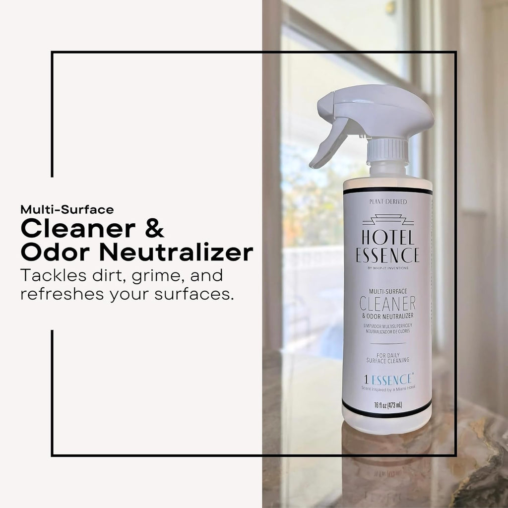 Hotel Essence Cleaner: Plant-Based Multi-Surface Cleaner & Odor Neutralizer, 16 oz, Leather, Cardamom, Lemon, Sandalwood, Cedarwood, Cinnamon, Vetiver, Amber, Musk, Iris, 16 Fl Oz (2)