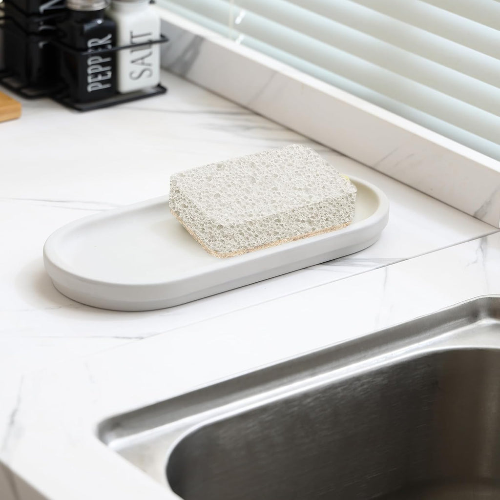 Diatomite Sink Caddy for Kitchen Organizer, Quick Dry Holder for Sponge, Dish, Brush, Bathroom Soap, Toothbrush - Fast Absorbing Stone Tray (Grey, 11" x 5")