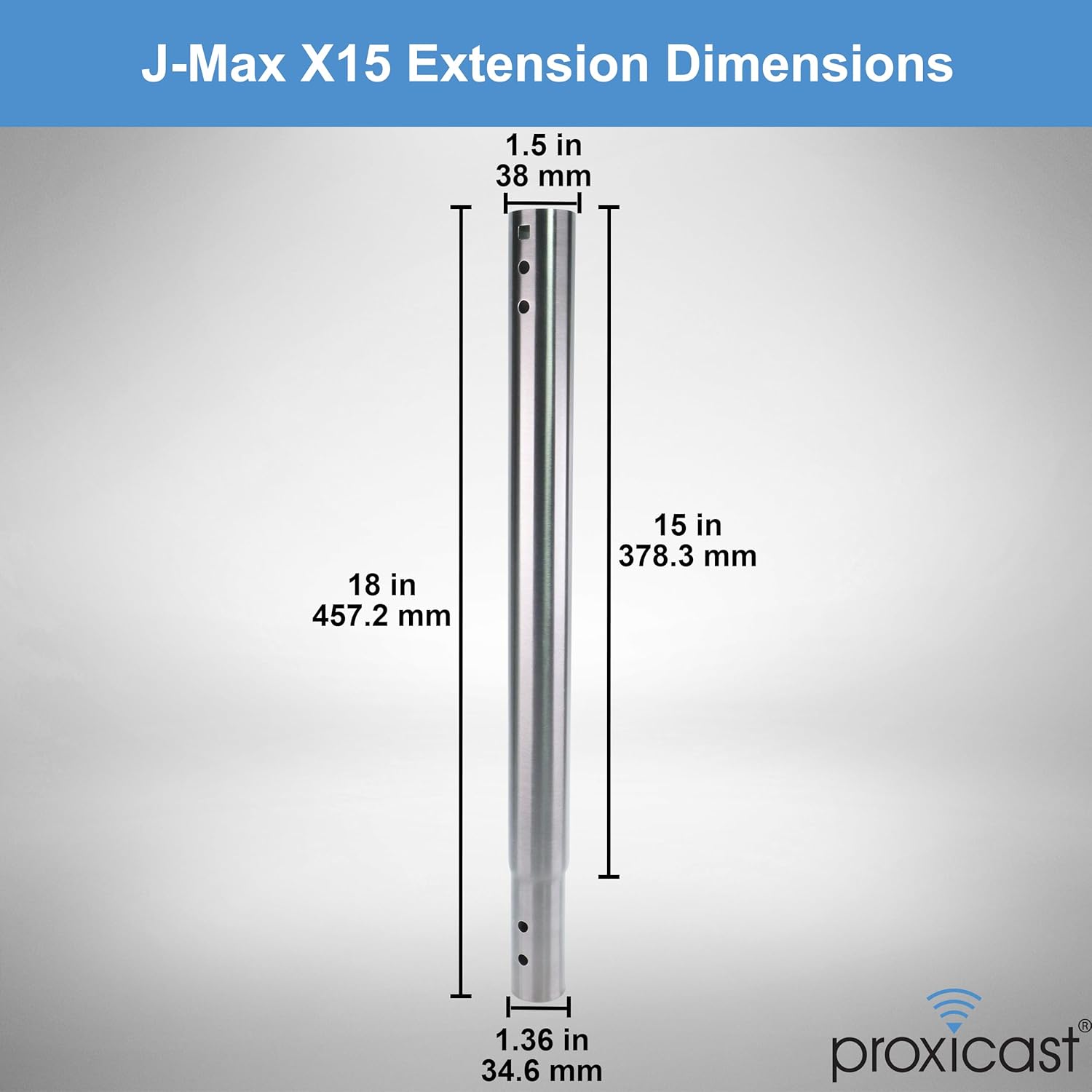 15 inch Stainless Steel Extension Pole for Proxicast J-Max Antenna Mounts (ANT-800-X15)