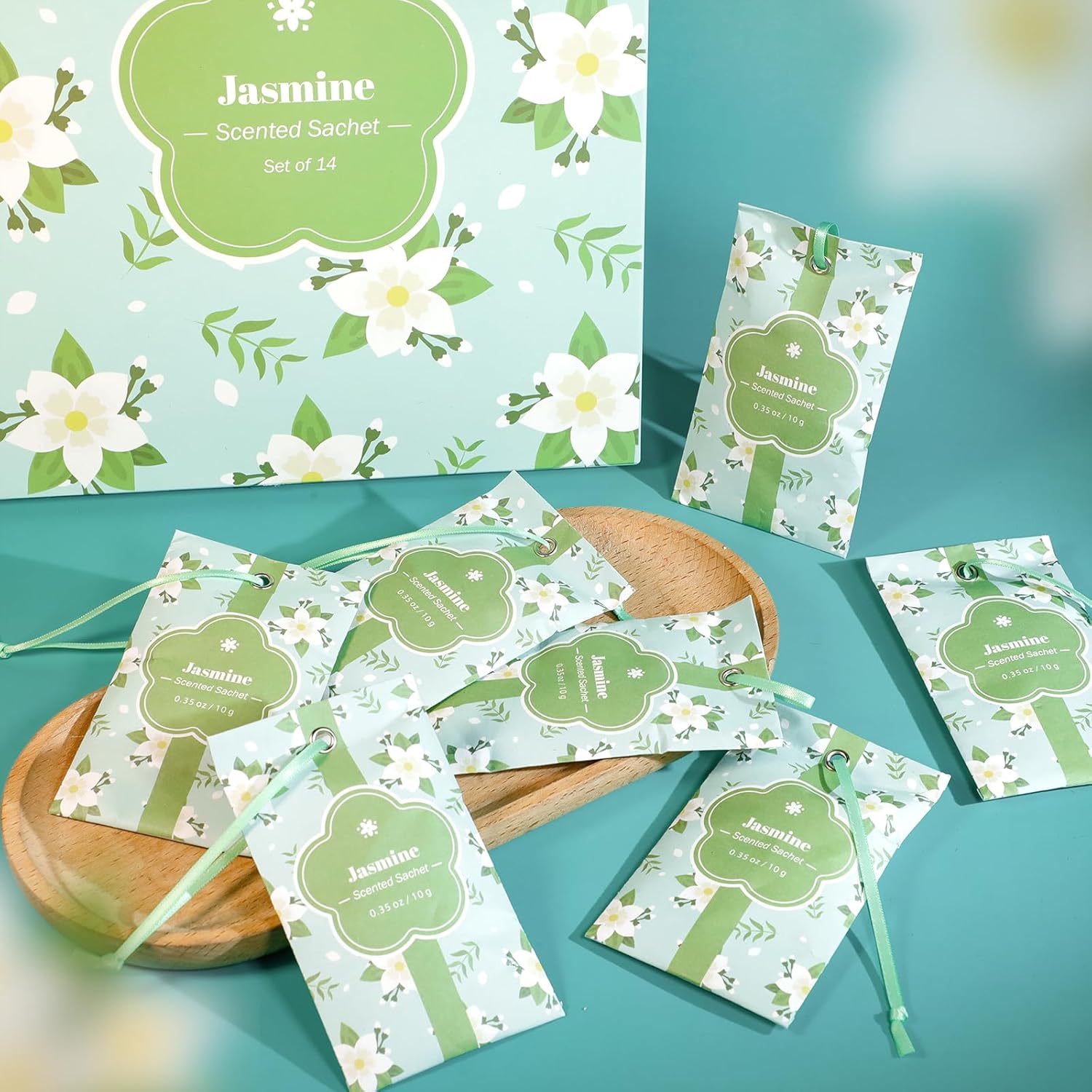 SCENTORINI Scented Sachets for Drawers and Closets, Jasmine Scent 14 Pack, Long-Lasting Sachets Bags Wardrobe Freshener, for Drawers, Closets, Cars