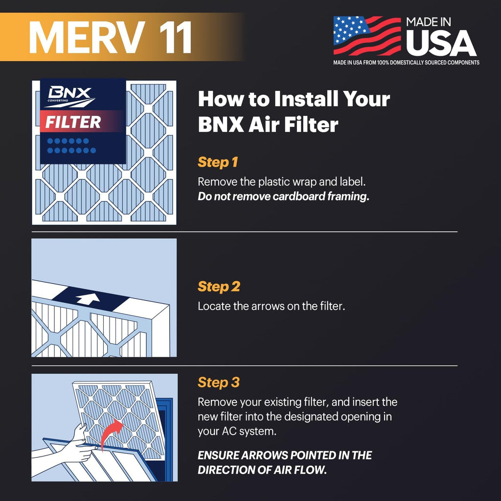 BNX TruFilter 14x25x1 Air Filter MERV 11 (6-Pack) - MADE IN USA - Allergen Defense Electrostatic Pleated Air Conditioner HVAC AC Furnace Filters for Allergies, Dust, Pet, Smoke, Allergy MPR 1200 FPR 7