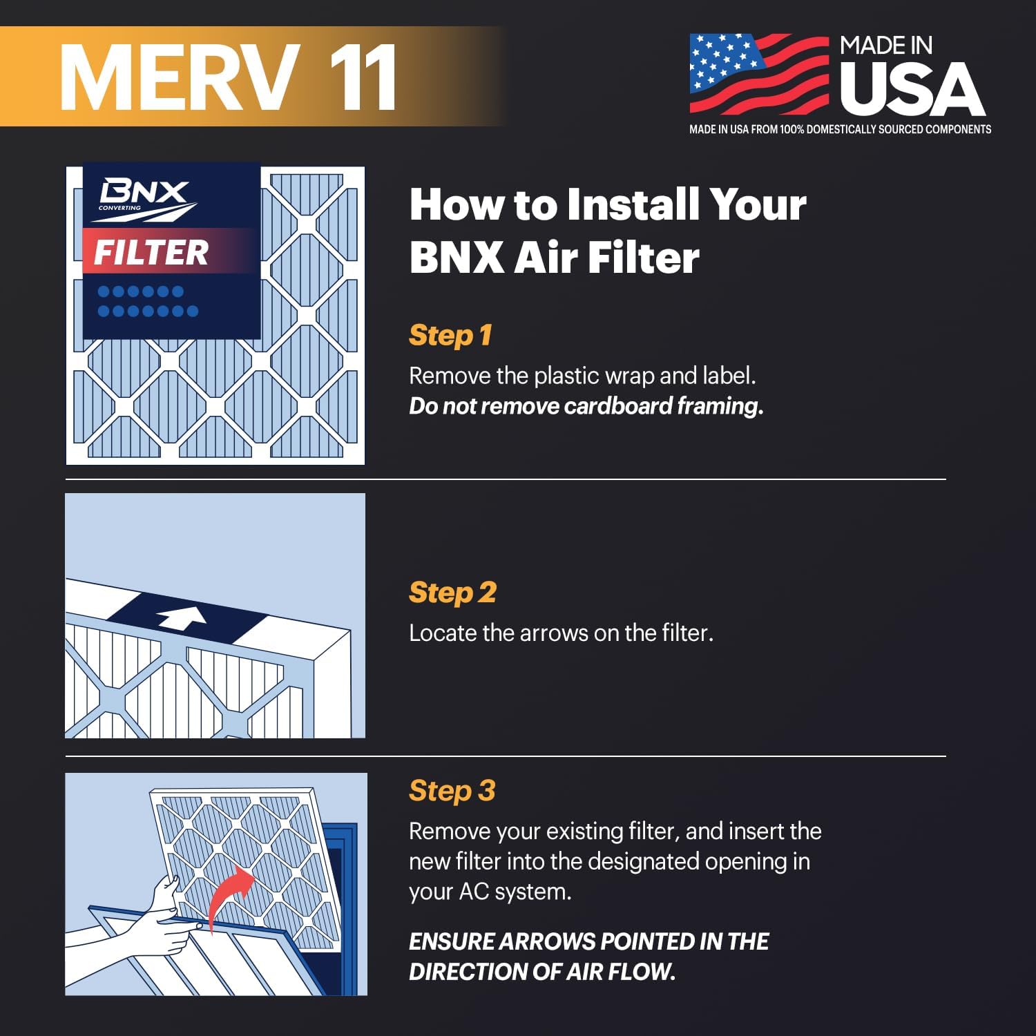 BNX TruFilter 14x25x1 Air Filter MERV 11 (6-Pack) - MADE IN USA - Allergen Defense Electrostatic Pleated Air Conditioner HVAC AC Furnace Filters for Allergies, Dust, Pet, Smoke, Allergy MPR 1200 FPR 7