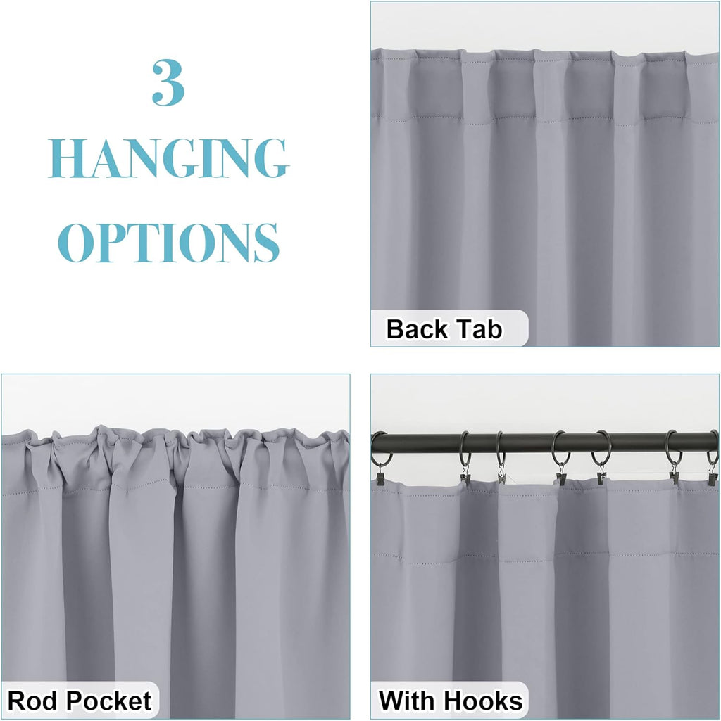 RYB HOME Bathroom Curtains Blackout - Thermal Insulating Privacy Small Window Curtains Short for Bedroom Basement Kitchen Kids Nursery Cabinet, Wide 42 x Long 30 inches, 2 Panels, Silver Grey