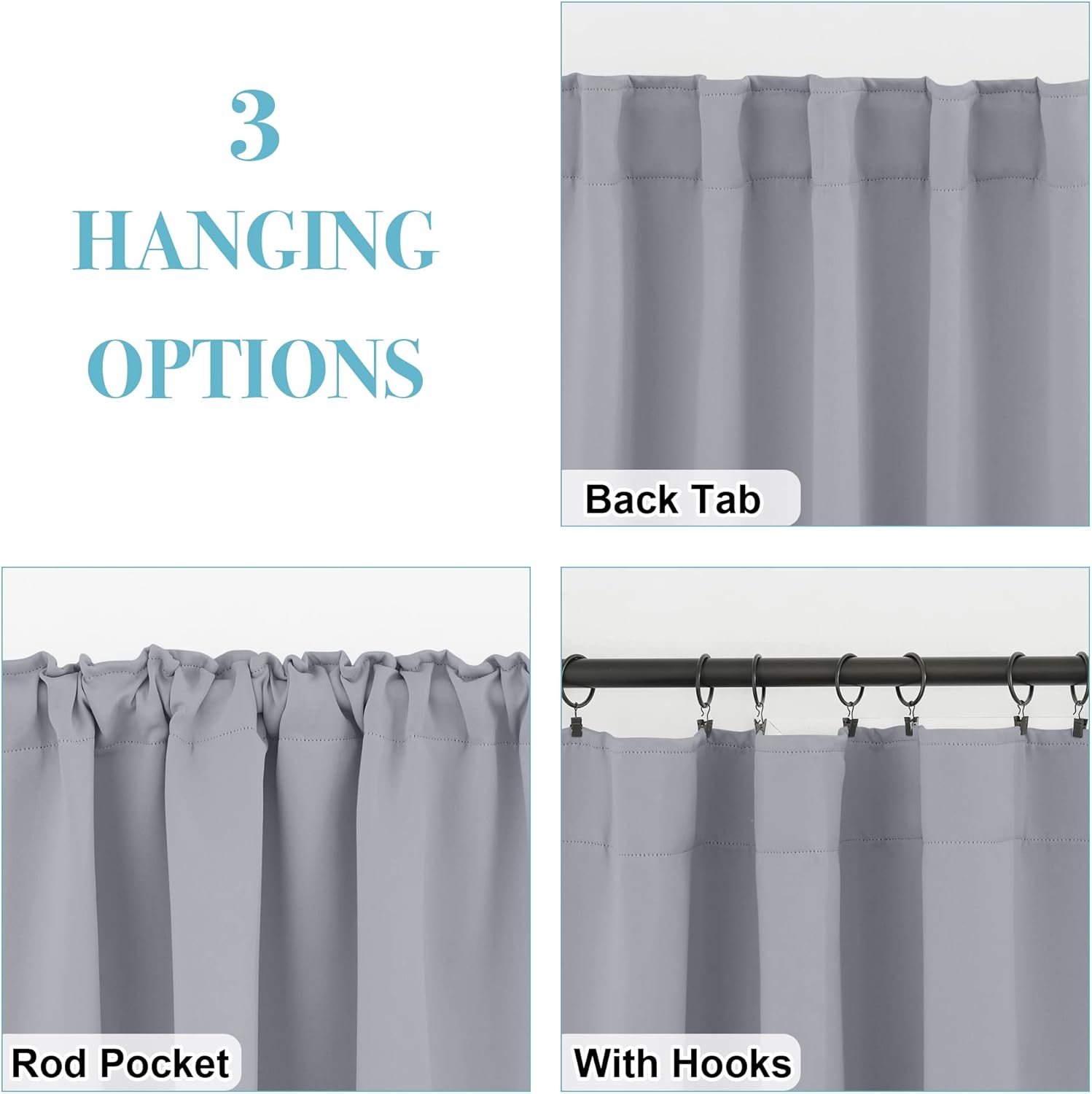 RYB HOME Bedroom Curtains, Room Darkening Thermal Insulated Curtain Back Tab Pleat Drapes Decent Window Treatment for Home Office Playroom Living Room, W42 x L36 inches, Sliver Grey, 2 Panels