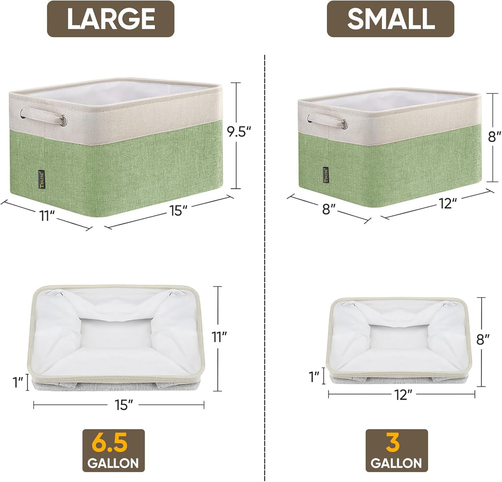 BALEINE 3 Pack Fabric Storage Bins for Shelves, Linen Storage Baskets for Organizing, Decorative Closet Bins for Clothes, Home (Green, 15''x11''x9.5'')