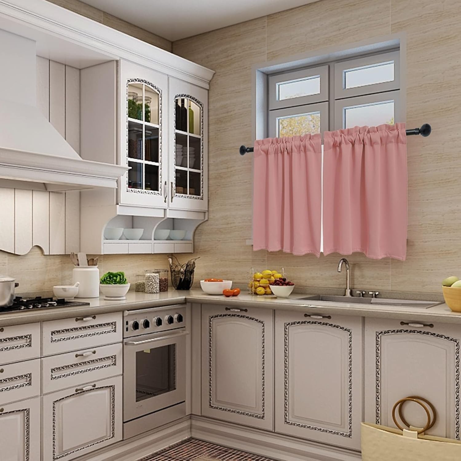 Pickluc Cafe Kitchen Curtains 36 Inches Long 2 Panels, Blackout Tier Curtains with Rod Pocket, Short Black Out Curtain for Small Window, 42" Wide and 36" Length, Set of Two, Powder Pink