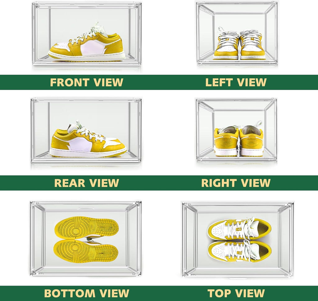 12 Pack Thicken Shoe Rack Organizer for Closet Acrylic Shoe Box with Magnetic Door Sneaker Display Case Handbag Purse Organizer, Fit up to US Size 14