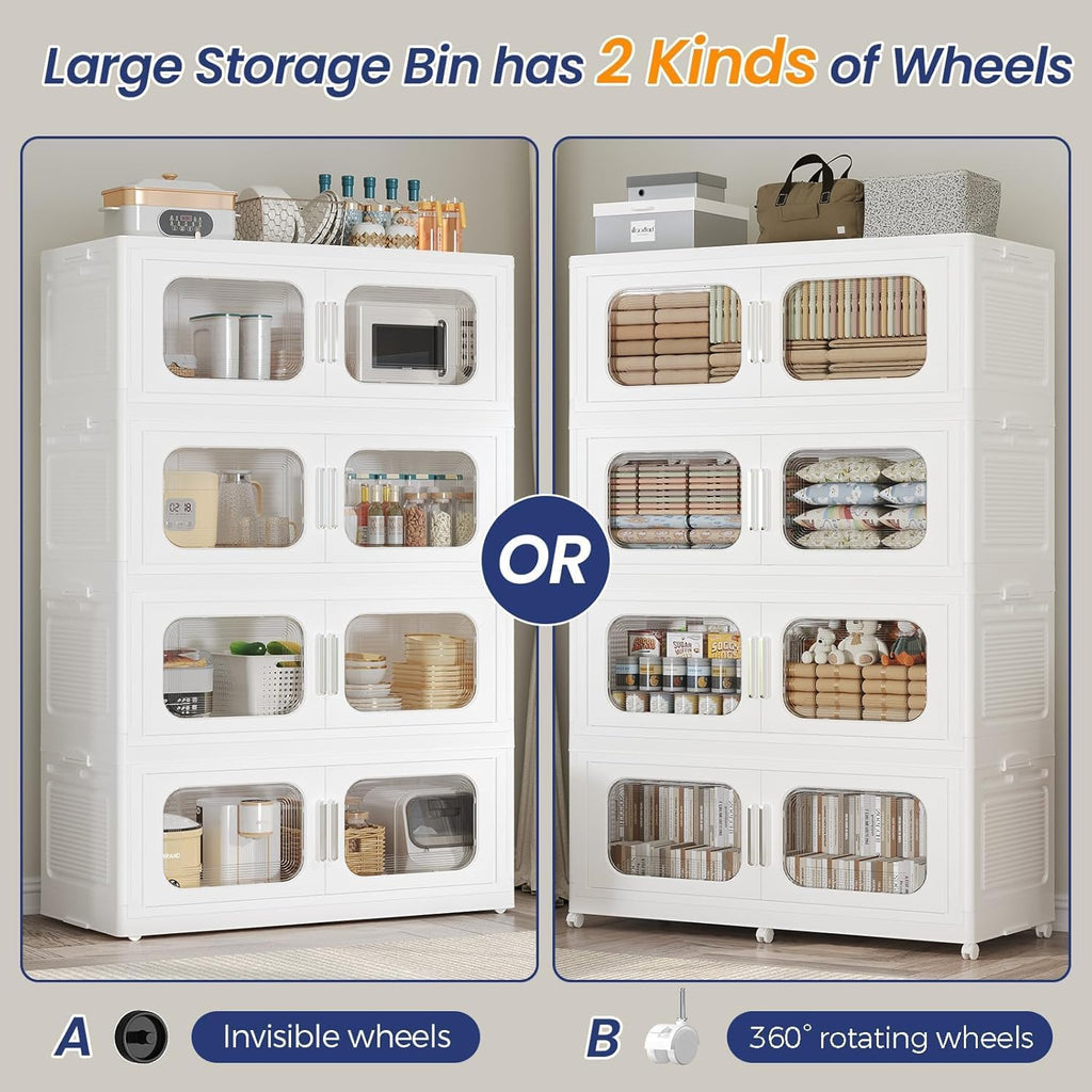 150GAL Extra Large Storage Bins with Lid, 600QT Storage Bins with Wheels, Folding Closet Organizer, Stackable Collapsible Plastic Storage Containers for Home, Office, Dorm, 3Pack White