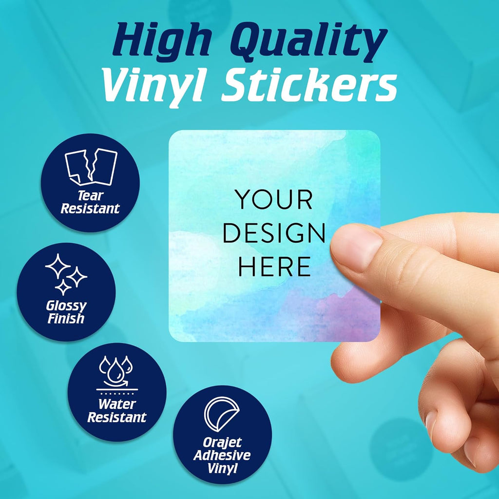 100 Custom Vinyl Stickers - Upload Your own Image, Text, Design, Logo - Personalized Logo Labels for Handmade, Packaging, Bottle, Jars, Candle, Brand Stickers (Sky Blue, 2x2 Square)
