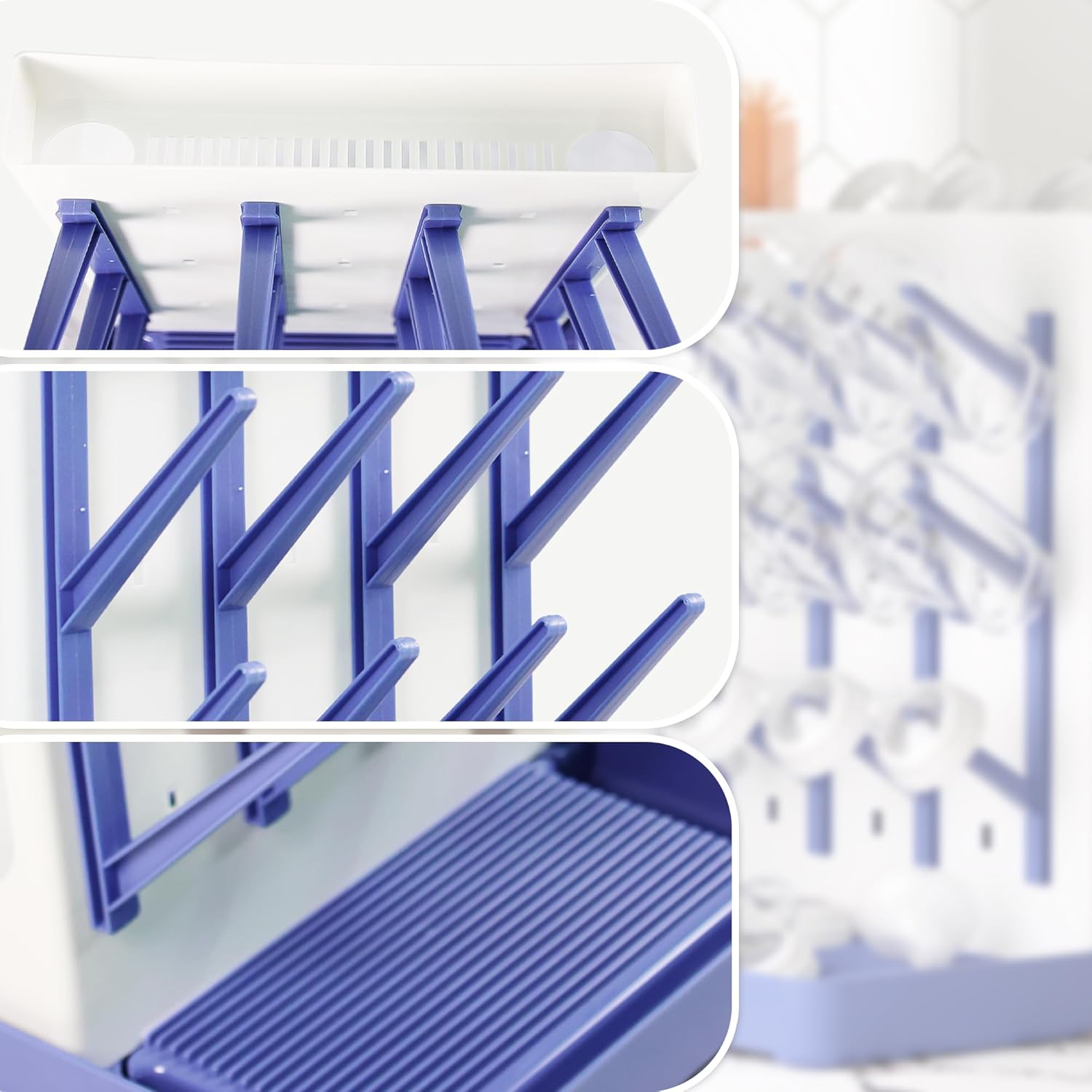 Baby Bottle Drying Rack: Vertical Space Saving Standing Bottle Organizer for Countertop – Holds Glass Baby Bottles, Utensils, Pump Parts, Brushes & Pacifiers, Kitchen – Premium Material (1, Blue)