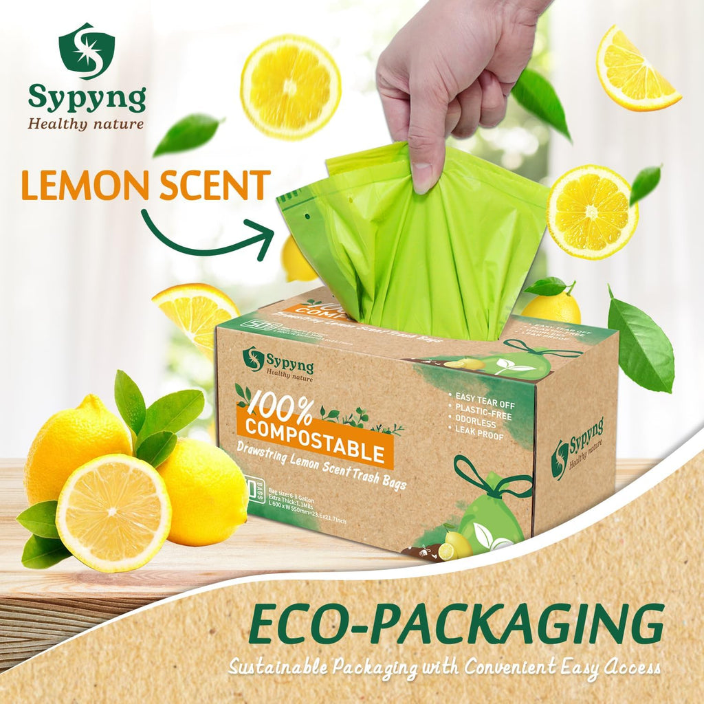 Compostable Trash Bags 6-8 Gallon (50-Pack) – Heavy Duty, 1.1 Mil Thick, 100% Biodegradable Kitchen Waste Bags for Medium Bins | ASTM D6400, BPI & OK Compost HOME Certified, Eco-Friendly & Recyclable