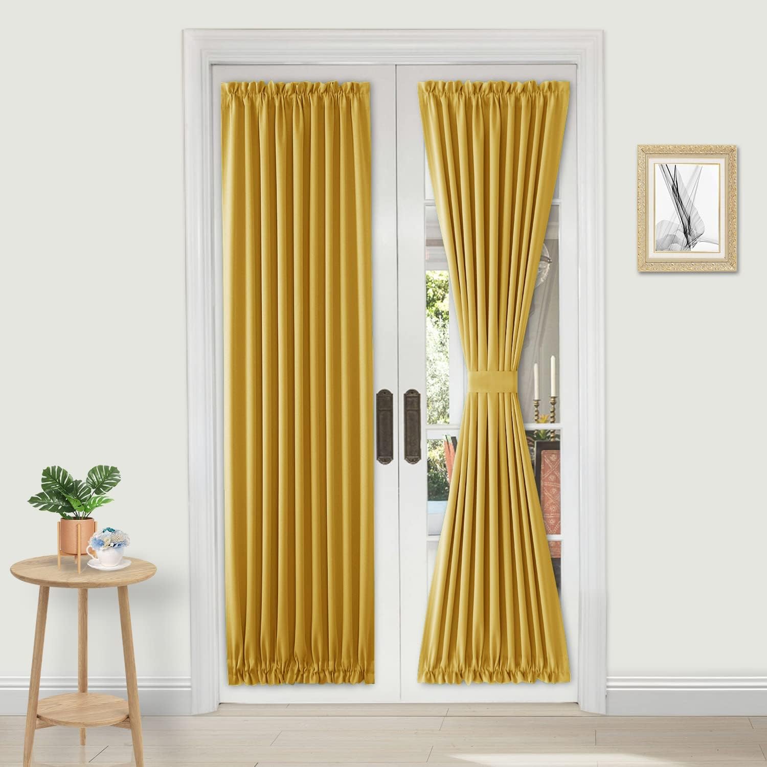 DWCN French Door Curtain - Rod Pocket Thermal Blackout Panel for Doors With Glass Window, Kitchen and Patio - Privacy, 36 X 72 Inches Long, 1 Panel With Tieback, Yellow