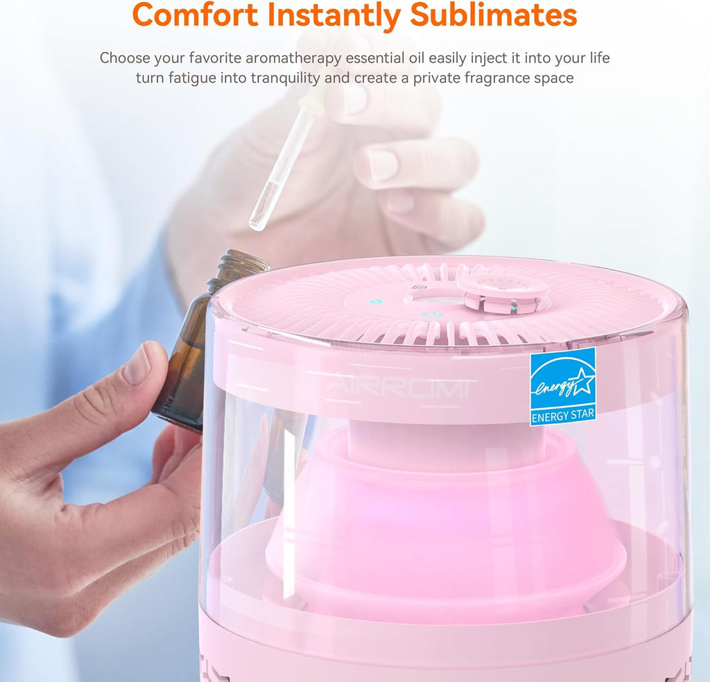 AIRROMI Air Purifiers for Bedroom Home,Up to 658 Ft²,Activated Carbon Filter Cleaner,With Fragrance Sponge for Better Sleep,Night Light,Pet Dander,Allergies,Smoke,Odor,Desktop Air Cleaner A2002 Pink