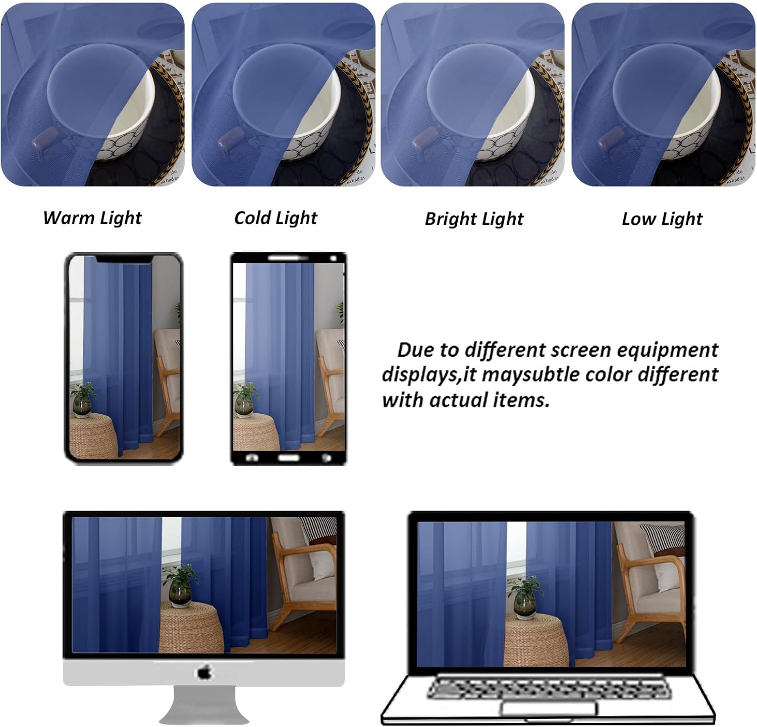 Chyhomenyc Royal Blue Sheer Curtains 78 Inches Long 2 Panels Set for Living Room, Light Filtering Voile Lightweight Bedroom Curtains, Rod Pocket Solid Window Treatment Drapes, Each 42W x 78L