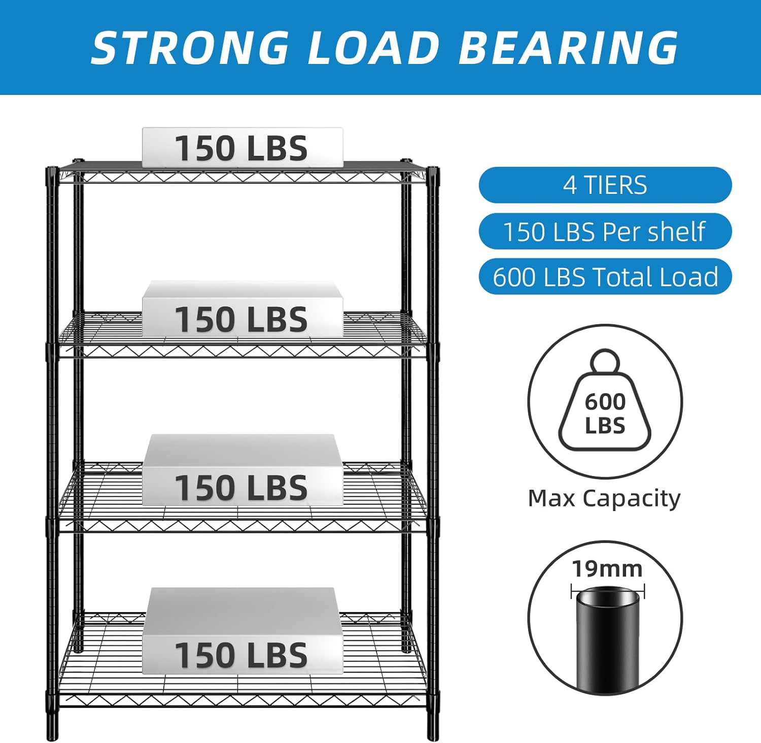 4-Shelf Adjustable Metal Shelf Wire Shelving Unit Storage Rack Display Shelf for Office,Kitchen,Bedroom,Bathroom,Laundry,Pantry Basement,Garage(Black,36" L x 14" W x 54" H)