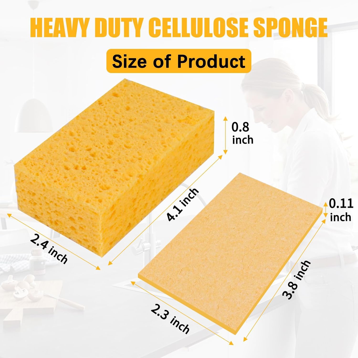Kitchen Sponges, 12-Count Cellulose Sponges, Durable Dish Sponge for Cleaning, Cleaning Scrub Colored Sponge, Multiple Use for Dishes Washing, Compressed Packaging