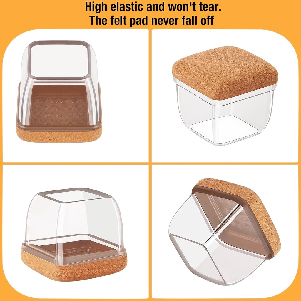 16 Pcs Chair Leg Floor Protectors Square, Silicone Chair Leg Protectors for Hardwood Floors, Chair Leg Caps Covers Protect Wooden Floors from Scratching, Thick, Won't Tear (Fit: 1-1/10" - 1-3/10")