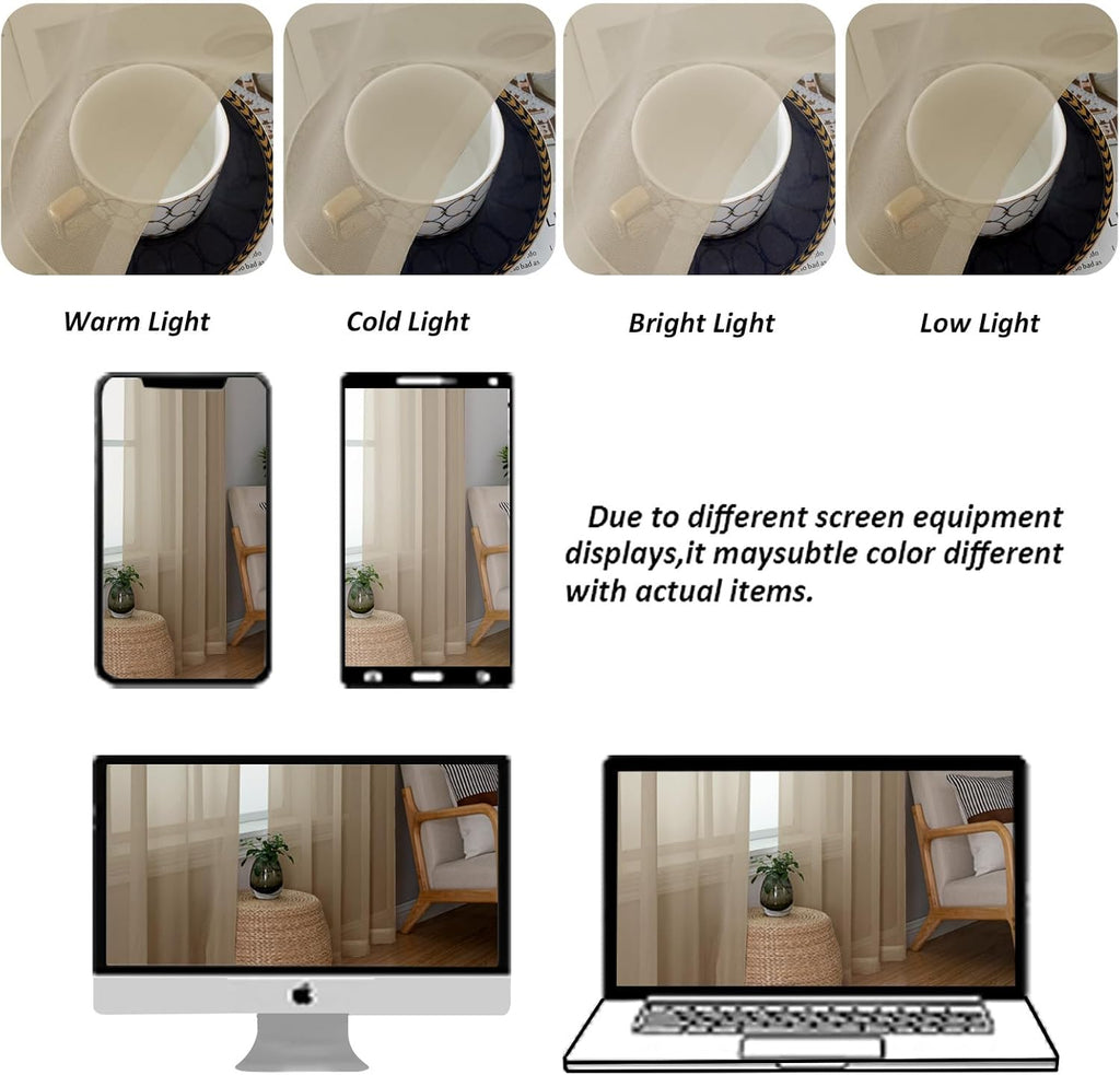 Chyhomenyc Sheer Taupe Valances for Windows 2 Pack, Small Window Curtains for Living Room Bathroom Cafe Laundry Basement, Modern Top Dual Rod Pocket Voile Curtain, 42W x 18L inches, Taupe