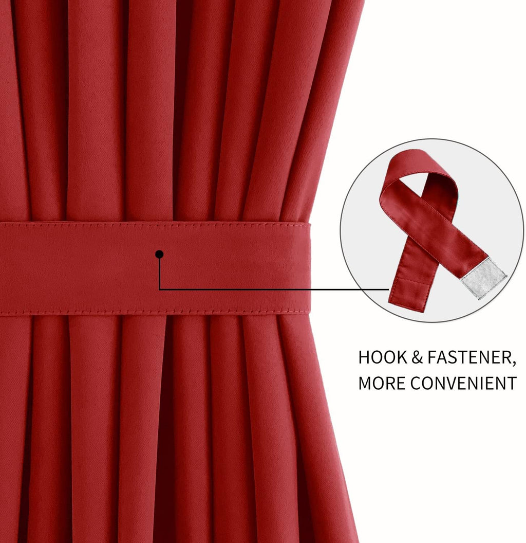 DWCN French Door Curtains – Rod Pocket Thermal Blackout Curtain for Doors with Glass Window, Christmas, Kitchen and Patio Doors for Privacy, 25 X 72 Inches Long, 1 Curtain Panel with Tieback, Red