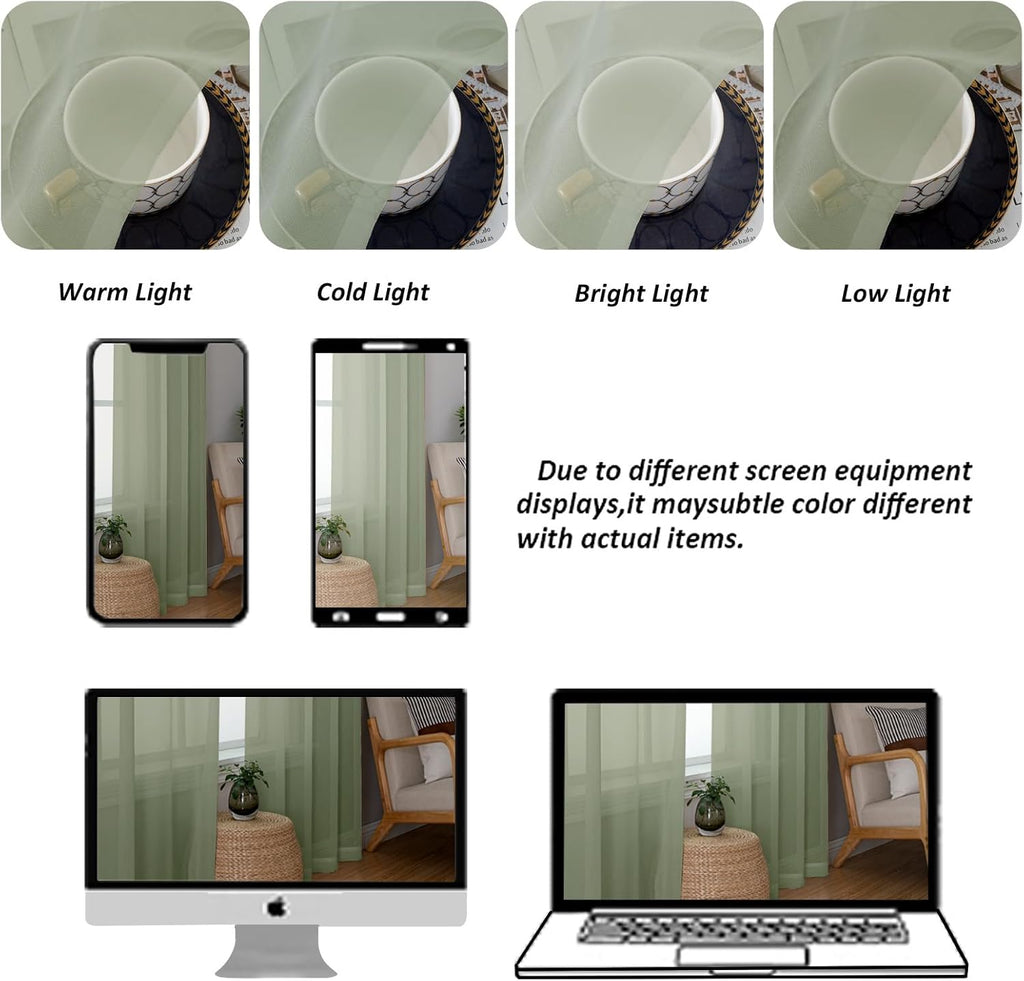 Chyhomenyc Sheer Sage Green Valances for Windows 2 Pack, Small Window Curtains for Living Room Bathroom Cafe Laundry Basement, Modern Top Dual Rod Pocket Voile Curtain, 42W x 18L inches, Sage Green