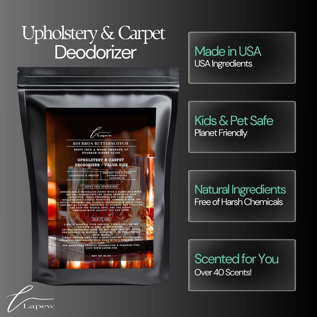 Bourbon & Butterscotch Carpet Freshener Powder Value Size 36 oz | Powerful Odor Eliminator for Home | Upholstery Deodorizer | Carpet Deodorizer | Pet Urine | Cat Litter Box