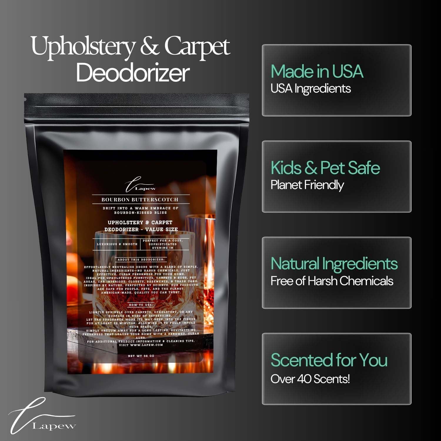 Bourbon & Butterscotch Carpet Freshener Powder Value Size 36 oz | Powerful Odor Eliminator for Home | Upholstery Deodorizer | Carpet Deodorizer | Pet Urine | Cat Litter Box