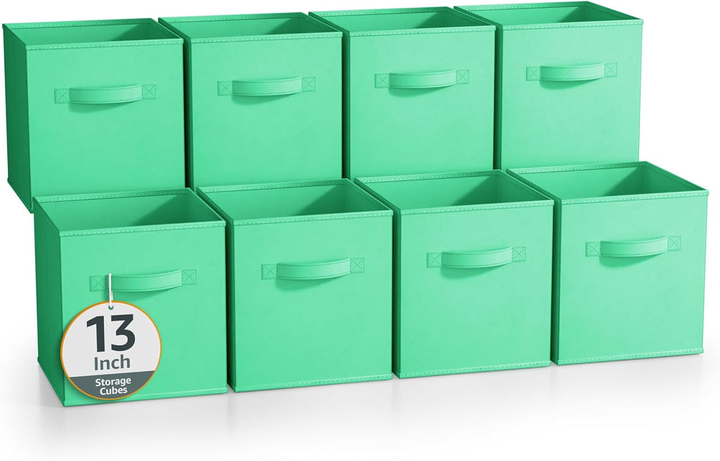 Sorbus 13 Inch Storage Bins - Sturdy Collapsible Fabric Storage Cubes with Handle - 8 Foldable Baskets for Organizing Clothes, Toys, Books - Storage Baskets for Shelves, Closets