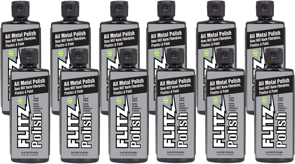 Flitz Multi Purpose Metal Polish Liquid - 3.4oz Bottle of USA-Made Tarnish Remover - For Aluminum, Chrome, Brass, Nickel, Silver - Non-Abrasive Metal Cleaner and Polish, Restorer (12 Pack)